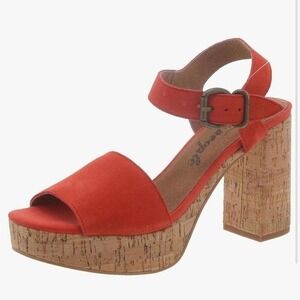 Free People Brooke Platform Sandals Red Sz 37 US 6.5 Strappy Chunky Boho Hippie‎